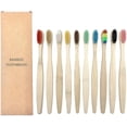 thumbnail image 1 of Nuevo Paquete 10 Cepillos de Dientes de Bambú - Biodegradables con Cerdas Suaves Multicolores, 1 of 5