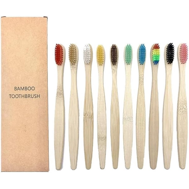 Nuevo Paquete 10 Cepillos de Dientes de Bambú - Biodegradables con Cerdas Suaves Multicolores