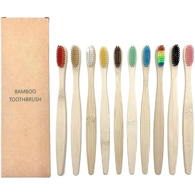 Nuevo Paquete 10 Cepillos de Dientes de Bambú - Biodegradables con Cerdas Suaves Multicolores