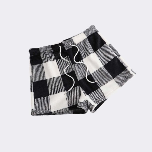 Pantalones cortos de pijama Wancir para mujer, de 1 pieza, a cuadros, suaves y afelpados, cómodos y suaves para dormir.