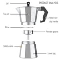 thumbnail image 4 of Cafetera italiana Moka Pot, Cafetera italiana 6 tazas, Cafeteras espresso italianas, Cafetera italiana Moka, Para placas de gas y vitrocerámica, 300 ml, Aluminio, Plata, 4 of 4
