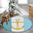 thumbnail image 3 of Round Rugs 3.3Ft, Yellow Anchor Nautical Round Area Rug Washable Indoor Throw Carpet, Aqua White Striped Soft Non Slip Circle Rug for Laundry Room Patio Home Decor Aesthetic, 3 of 8