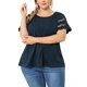 thumbnail image 2 of Women's Plus Size Tops Lace Panel Elegant Work Short Sleeve Top Dark Blue 3X, 2 of 7