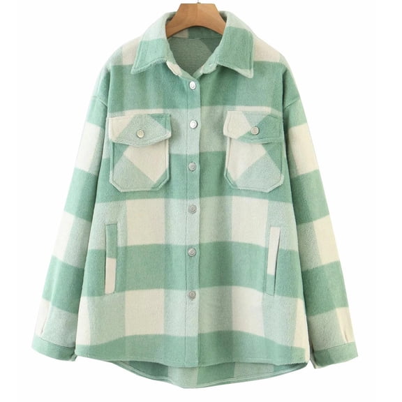 Women's Fashion Casual Brushed Top Lapel Pocket Single Breasted Check Wool Jacket