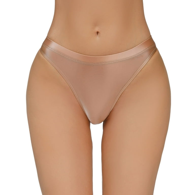 Underwear Women Silky Shiny Low Waist Transparent Brief Panties 