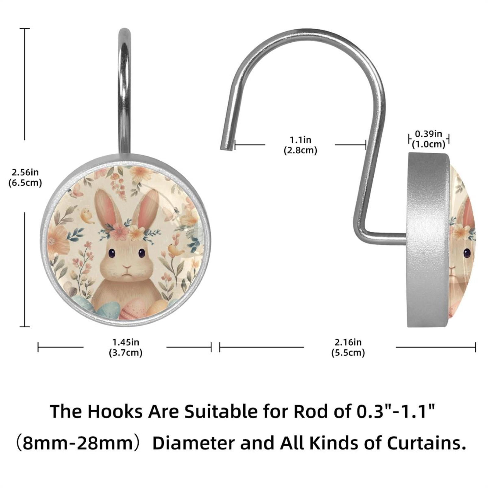 Imobaby 12 Pcs Metal Shower Curtain Hooks Rust Proof for Shower Curtain Liner - Wreath Rabbit Dinosaur Egg Apricot