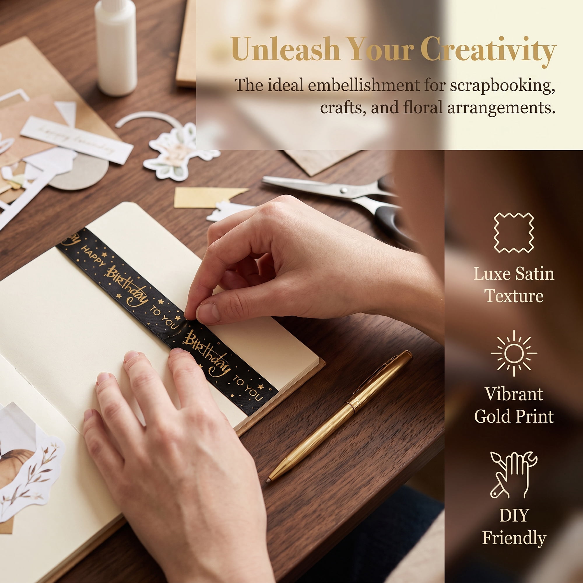 Unique Bargains Elegant Birthday Fabric Ribbon for Gift Wrapping and Decoration Black