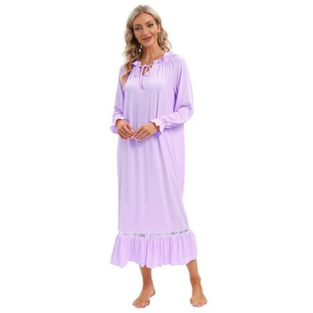 

Monfince Womens Long Sleeve Nightgown Nightshirt Ladies Victorian Sleepwear Dress Gown Pajamas Lounger US 6-14