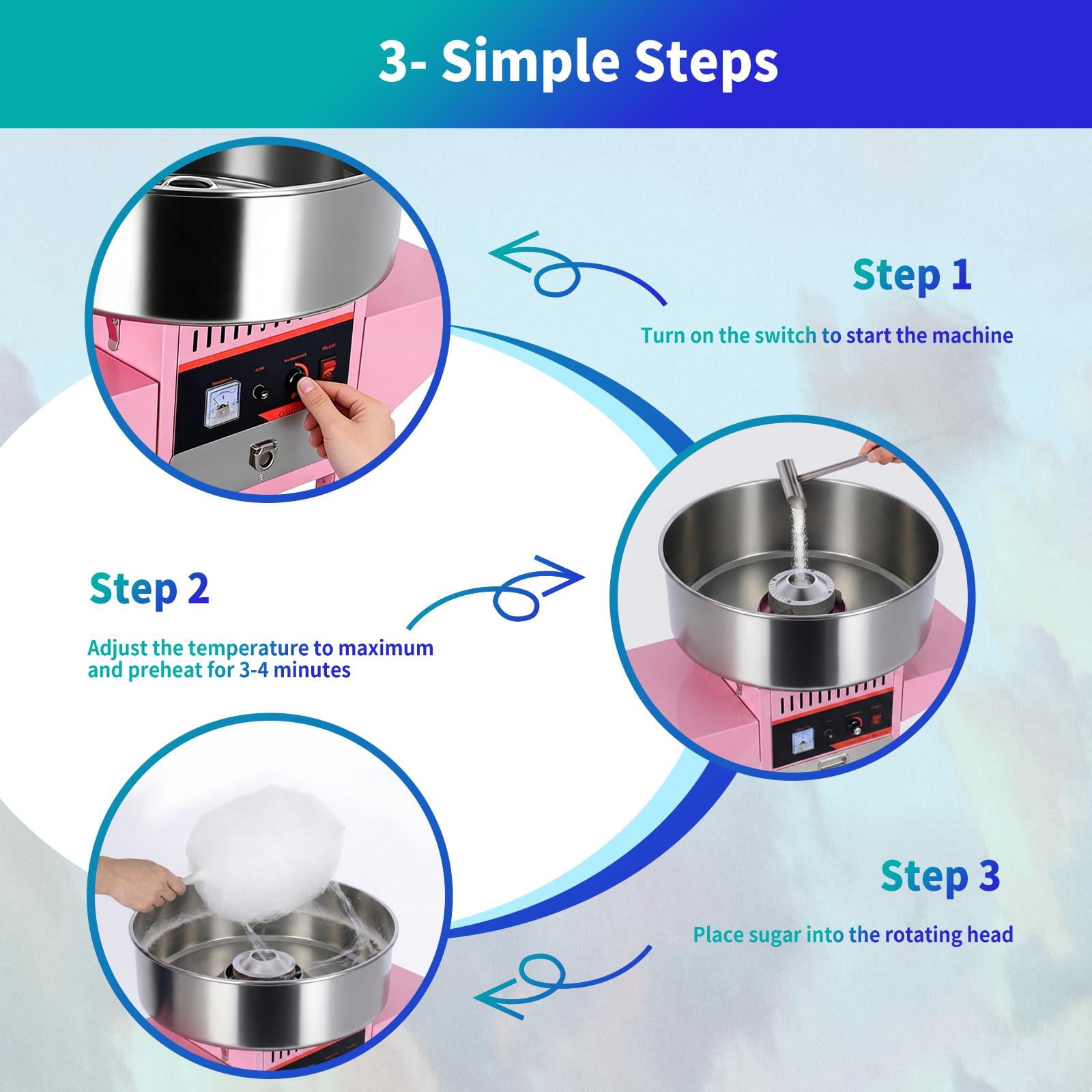 Mobile Cotton Candy Maker,Vintage Candy Floss Maker With Electric 1000W Motor,Rolling Cart With Sugar Scoop And Storage Drawer,Candy Floss Sugar Maker Machine For Commercial Use,Pink