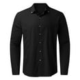 thumbnail image 2 of Caqnni Men Linen Shirt Button Down Long Sleeve Cotton Beach Band Collar Casual Summer Shirts (Black,3XL), 2 of 5