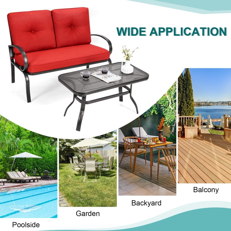 Aimee Lii 2 Pieces Patio Outdoor Cushioned Coffee Table Seat, 2 Seat Outdoor Sofa, Red Aimee Lii 2 Pieces Patio Outdoor Cushioned Coffee Table Seat, 2 Seat Outdoor Sofa, Red