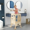 thumbnail image 4 of Costway Folding Kitchen Kids Step Ladder Stool Wooden Toddler Safety Tower Helper Natural, 4 of 10