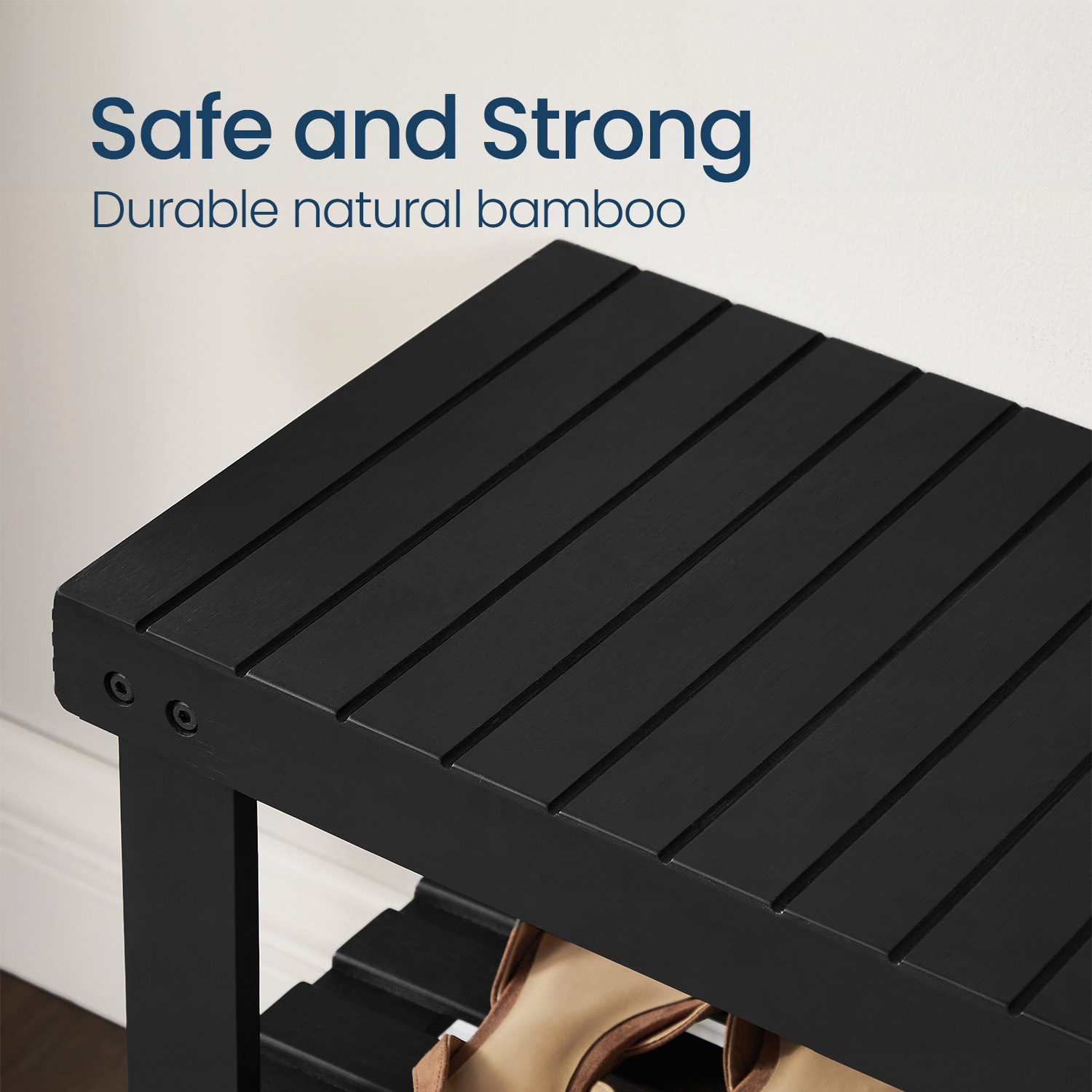 LEDREM 3-Tier Bamboo Shoe Rack Bench , Entryway Storage Organizer with 2 Shelves , Multi-Purpose Hallway Seat & Shelf , Holds 286lb , Easy Assembly , Ink Black