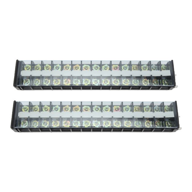 Abastado 2 Piezas Bloque de Terminales 60A 660V Tira de Barrera de Terminales de Tornillo de Doble Fila para Distribución de Energía de Túnel de Iluminación de Puentes 15 Posiciones