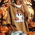 thumbnail image 2 of Womens Hoodies Halloween Casual Ghost Print 3/4 Sleeve Festive Party Pullover Sweatshirt Tops Fall Winter Warm Outfit Khaki XXXL, 2 of 5