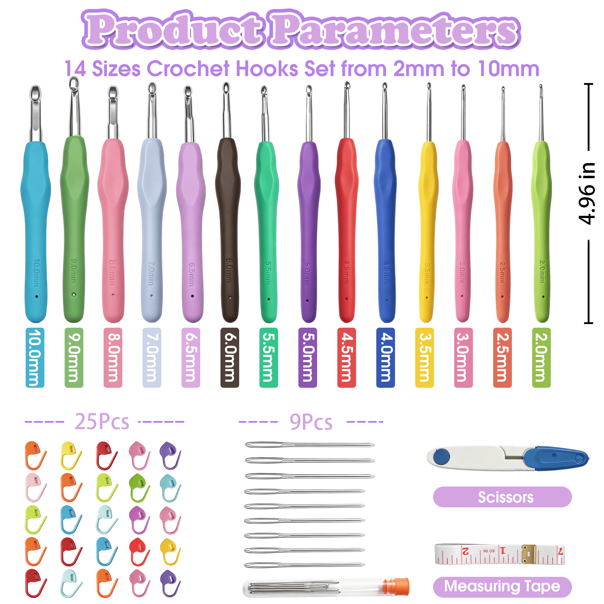 51 Pcs Crochet Hooks Set, 14 Sizes Yarn Crochet Kit, Ergonomic Soft‑Grip Crochet Needles, Yarn Knitting Supplies with Stitch Markers, Complete Crochet Kit for Beginners & Knitting Lovers