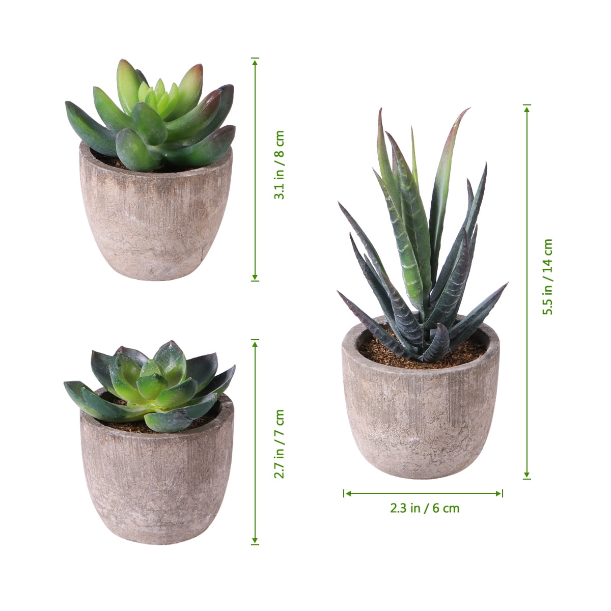 3pcs Decorative Faux Succulent Home Artificial Fake Simulation Plants with Pots