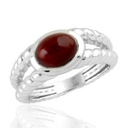 Bezel Set Natural Red Garnet Twisted 925 Sterling Silver Band Ring Handmade Jewelry