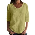 thumbnail image 2 of Sevevn Women Summer Fashion Casual Solid Tessel Half-Sleeve Round Neck Top Blouse Summer Clearance Yellow M, 2 of 5