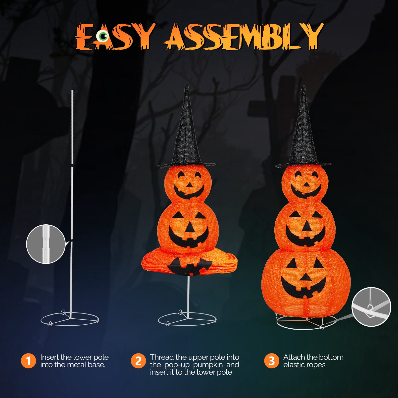 Astoutdoor 5 ft Lighted Pop-Up Pumpkin Decoration with 100 LED Lights