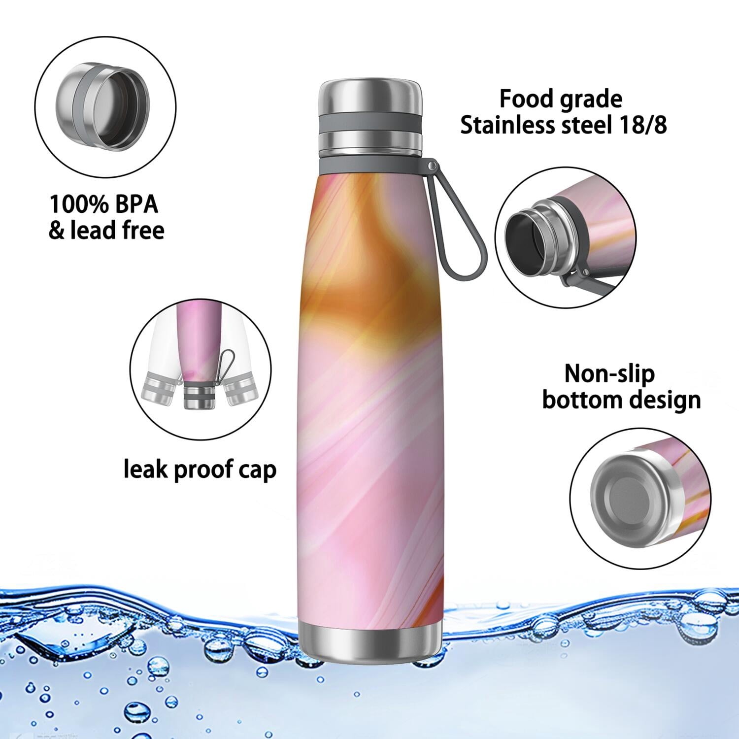29oz Insulated Water Bottle with Tea Infuser, Stainless Steel Travel Mug, Liquid & Marble Print