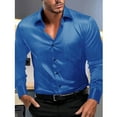 thumbnail image 3 of Iugvhana Mens Slim Fit Business Dress Shirts Casual Long Sleeve Lapel Solid Color Shirt Top Lightweight Button Blouses Blue XXL, 3 of 6