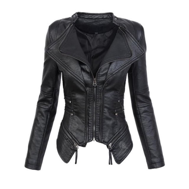 LOVZFMLL Vestes pour Femmes Veste en Cuir avec Fermeture Éclair Veste à Coutures Veste Veste Courte Veste en Cuir