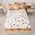 thumbnail image 4 of Homewish Fall Bow Ghost Pumpkin Zipper Queen Comforter Set with Fitted Sheet and 2 Pillowcases for Girls, Peach Striped Maple Daisy Zipper Bedding Set, Halloween Reversible, 4pcs, 4 of 6