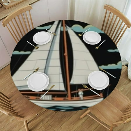 

Sheronv Sailboat Clouds Bird Round Table Cover Stain Resistant Washable Indoor Outdoor Tablecloth Kitchen Dining Wedding Parties 100% Polyester Waterproof Tablecloth 46 -50