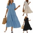 thumbnail image 4 of Laqbezok Women's V-Neck Tiered Midi Dress, Casual Short Sleeve Cuffed Summer Sundress, Loose Fit Ruffle Flowy Boho Gown, 4 of 4