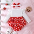 thumbnail image 4 of Atogsazn Newborn Baby Girls Romper Ruffle Long Sleeve Jumpsuit and Suspender Skirts with Headband Clothes Red 9-12 Months, 4 of 9