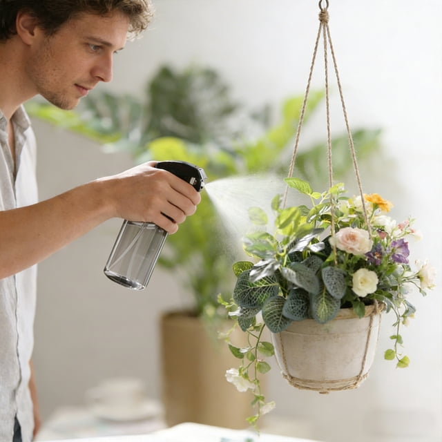 Regadera de interior con rociador a presión para plantas | Rociador de niebla fina para regar, limpiar y humidificar | Pulverizador de plástico compacto para interiores y exteriores, jardín