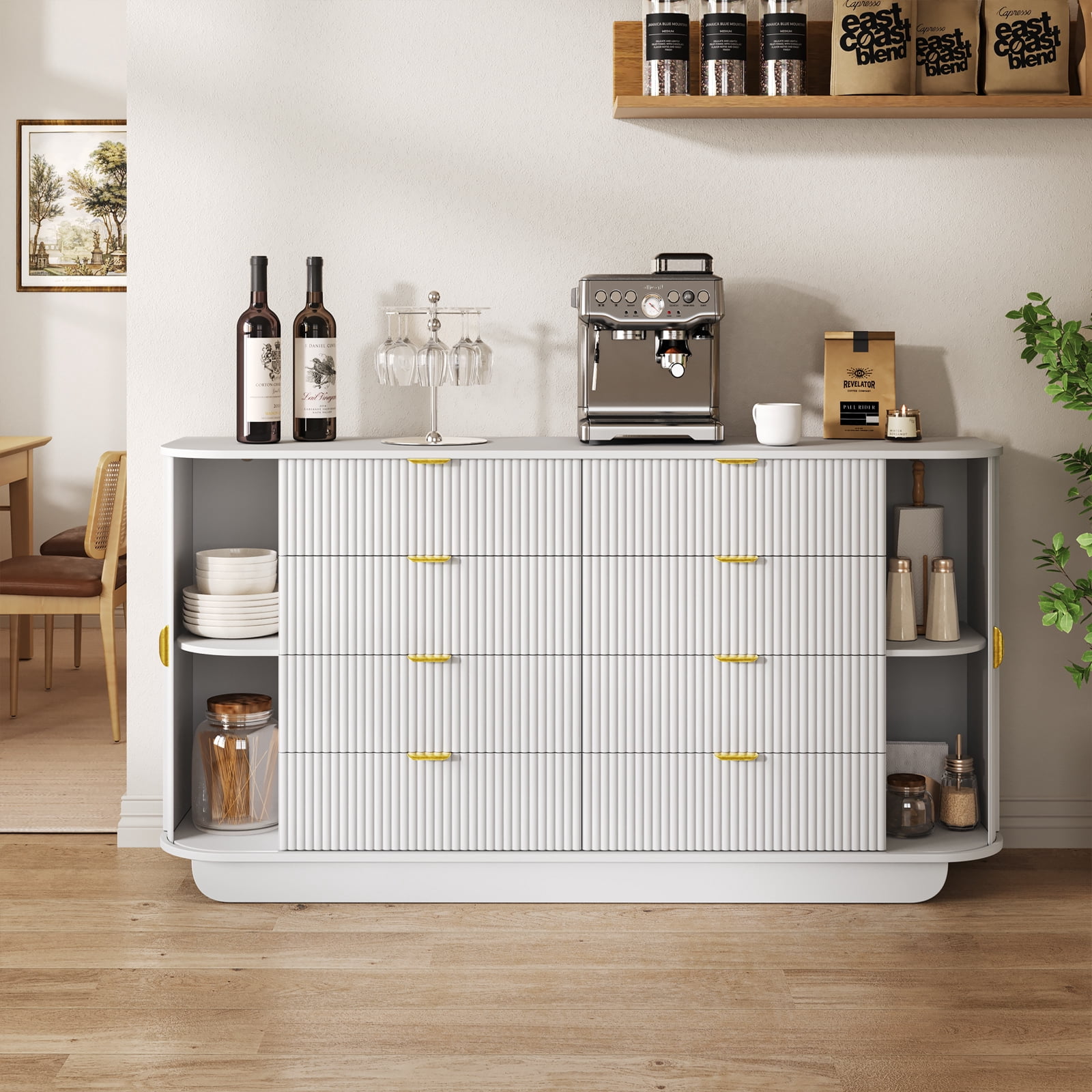 63'' Wide FOUHIU Fluted 8-Drawer Dresser – Modern Wooden Storage for Bedroom, Living Room, Hallway