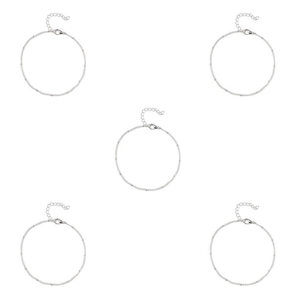 Qarigey Tobillera Delicadas cuentas de metal de tobillo Estilo simple Adornos de accesorios de moda Regalos del día de San Valentín Cadenas de Plata 5piezas Qarigey CBP200175