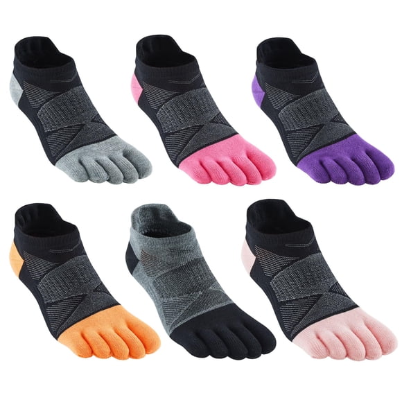 Calcetines Fasot para mujer, corte bajo, 5 dedos, algodón, paquete de 6