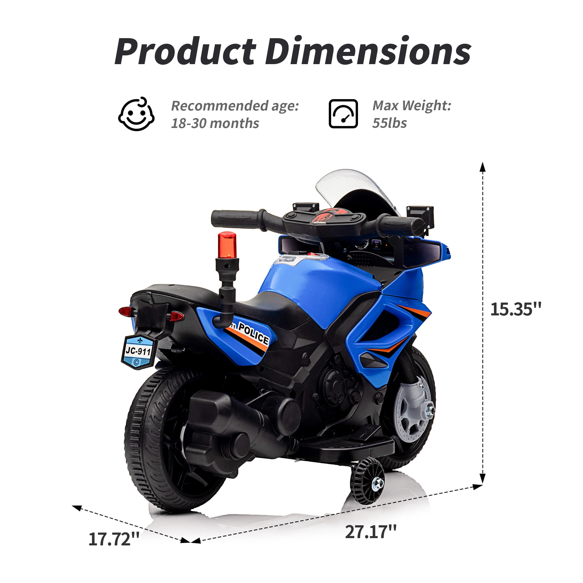 Hikiddo 6V Kids Motorcycle, Electric Ride on Toys Police Motorcycle for Toddlers with Music, Training Wheels