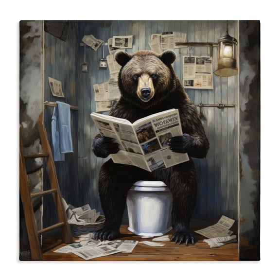 Stupell Industries Rustic Lodge Bear with Newspaper Bathroom Canvas Art, 17 x 17, by Lazar Studio