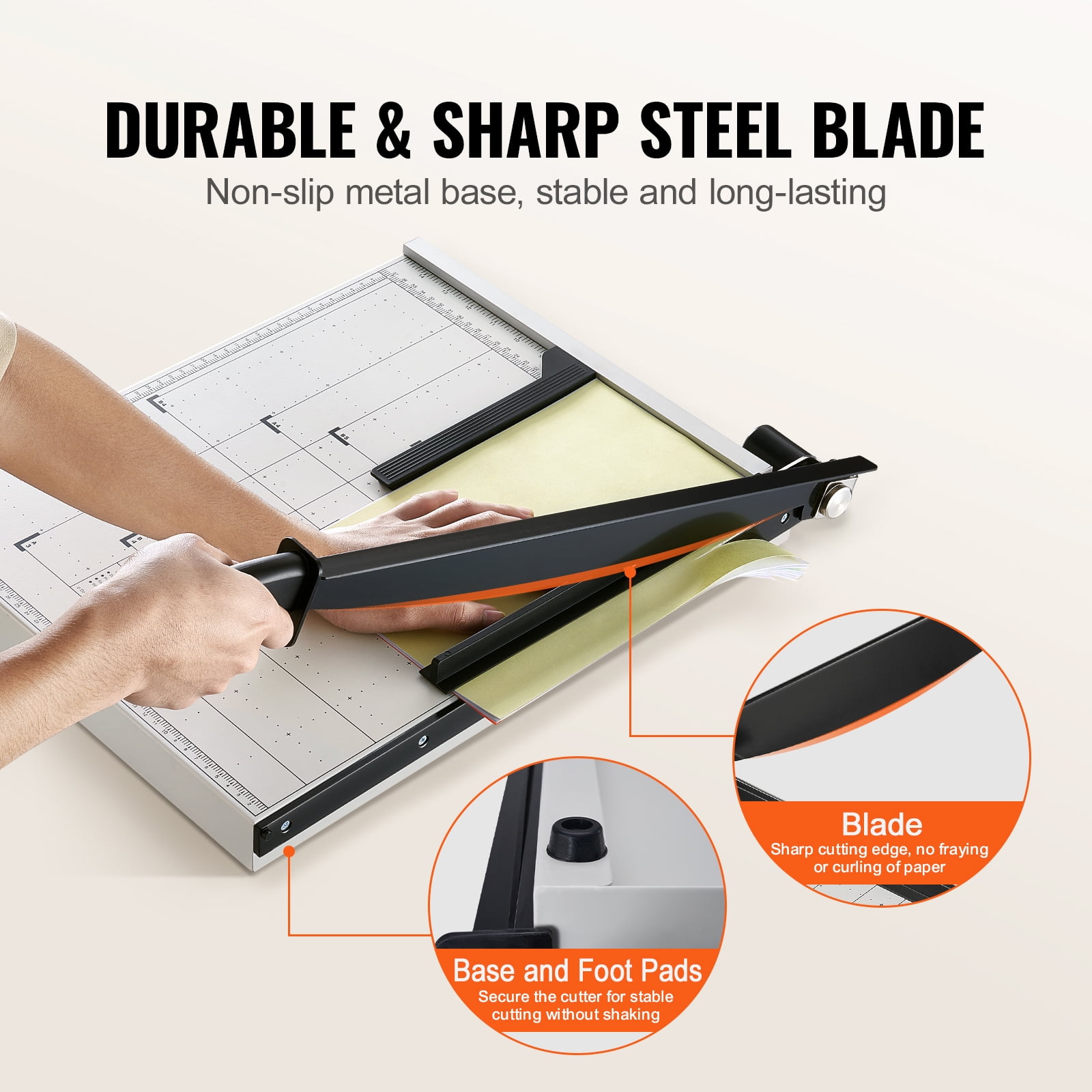 KFFKFF Paper Slicer, Guillotine Style Trimmer, 18" Cutting Distance, Can Handle 20 Pages, Robust Guillotine Style Paper Slicer with Safety Rail/Blade Secure System for Thick Paper/Cardboard