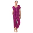 thumbnail image 7 of Aria Women’s Knit Flutter Sleeve Scoop Neck Henley Top and Cropped Pant Sleepwear Pajama Set, Sizes up to 5X, 7 of 7