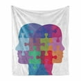 thumbnail image 1 of Puzzle Print Soft Flannel Fleece Blanket, Jigsaw Colorful Design Graphic with Man and Woman Profiles Look Opposite Ways, Cozy Plush for Indoor and Outdoor Use, 70" x 90", Multicolor, by Ambesonne, 1 of 6