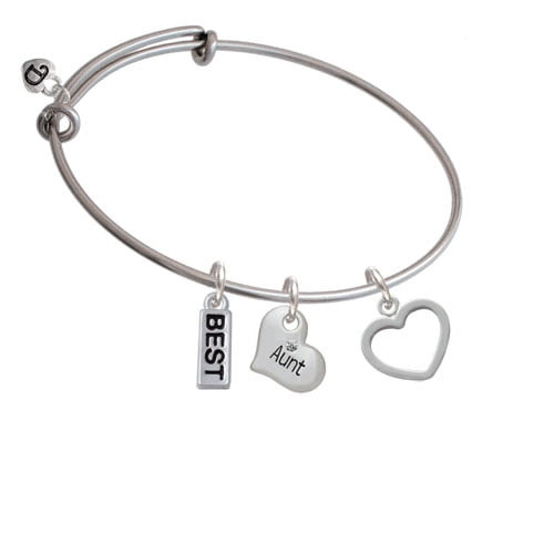 Heart Outline with Pink Ribbon Looping Through Custom Year Stainless Steel Heart Bead Charm