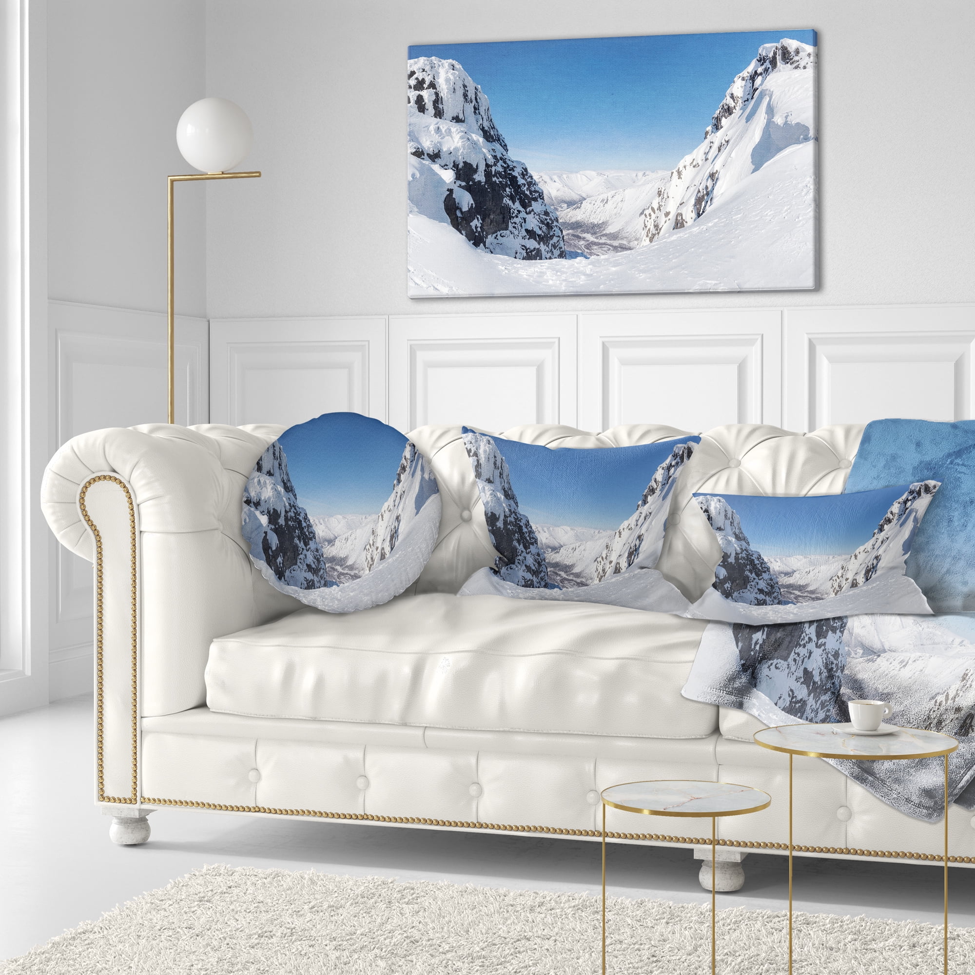 Designart Pass in the Northern Winter Hills - Landscape Printed Throw Pillow - 12x20