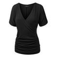 thumbnail image 2 of Made by Johnny Women's V Neck Short Sleeve Wrap Front Drape Dolman Top XXL BLACK, 2 of 6