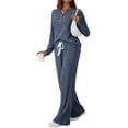 thumbnail image 3 of Womens 2 Piece Lounge Sets Fall Henley Neck Sweater Matching Sweat Suits Comfy Pajamas Clothes Pockets Navy Blue S, 3 of 7