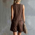 thumbnail image 5 of Women's Summer Casual Romper V Neck Sleeveless Short Jumpsuits Button Down Overalls with Pockets Lightweight Lounge Playwear Beach Vacation Essential, 5 of 6