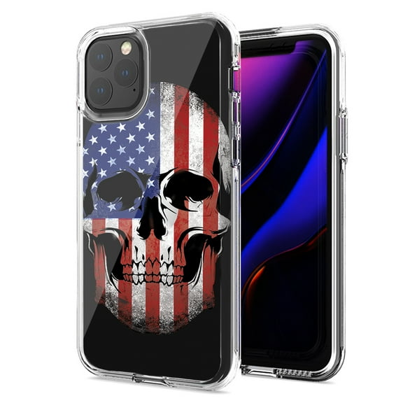 MUNDAZE For Apple iPhone 11 Pro US Flag Skull Double Layer Phone Case Cover