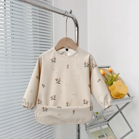 Baby Bibs Toddler Baberos Bavoir Waterproof Long Sleeve Apron Cartoon Animals Children Feeding Smock Sleeveless Bib Baby Stuff (Long Sleeve E,12-36 Months)