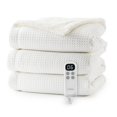 thumbnail image 1 of QinaQin 90x100 Inch Electric Heated Waffle Fleece Throw Blanket 6 Heating Levels 1 4h Time Settings ETL Certified Machine Washable Ideal for Office White, 1 of 8