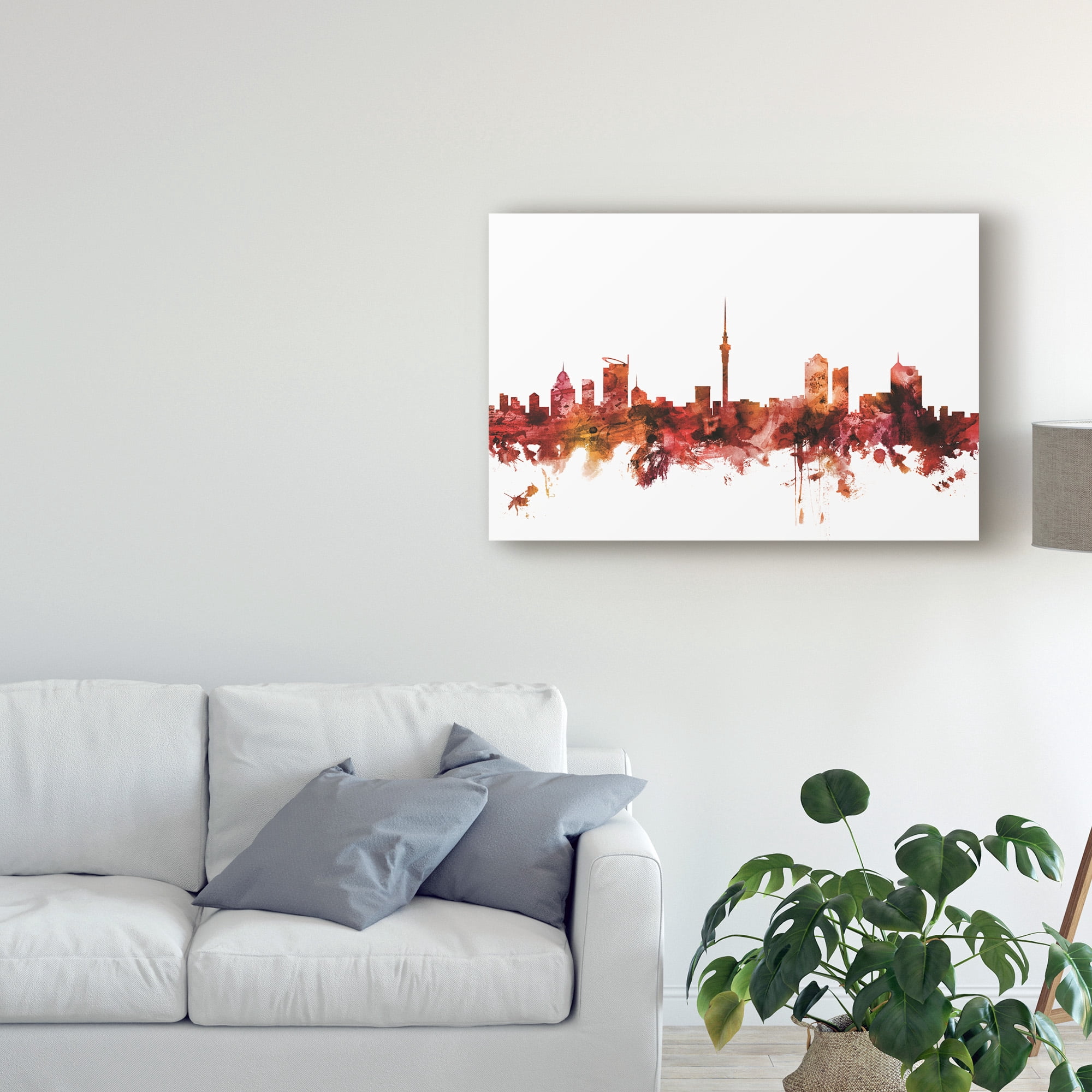 Trademark Fine Art 'Auckland New Zealand Skyline Red' Canvas Art by Michael Tompsett