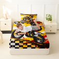 thumbnail image 4 of Manfei Cool Motorbike Twin Sheets,Checkered Pattern Bedding,Yellow,3-Piece,1 Fitted Sheet and 1 Pillowcase, 4 of 6